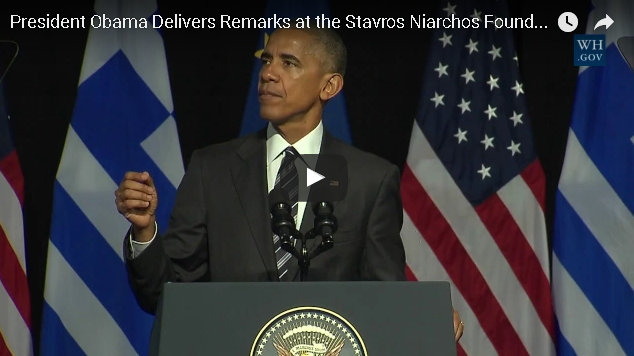President Obama at Stavros Niarchos Foundation Cultural Center in Athens, Greece