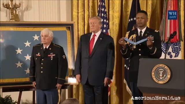 President Trump at Presentation of Medal of Honor to Specialist Five James C. McCloughan, U.S. Army