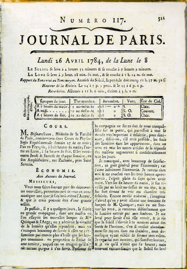 Ben Franklin’s Essay Suggesting Daylight Savings Time While in Paris in 1784